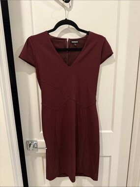 Express Women's Burgundy V-Neck Pencil Dress
